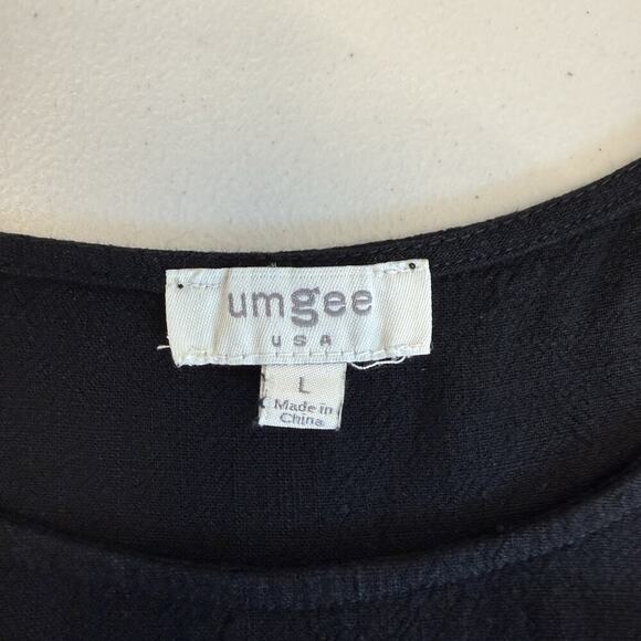 Umgee Babydoll Dress Womens Size L Black Linen Fringe Hem Beachy Boho Western - Picture 5 of 8